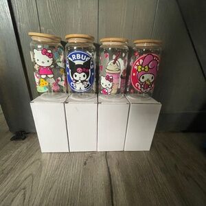 Hello kitty glass cup with bamboo lid